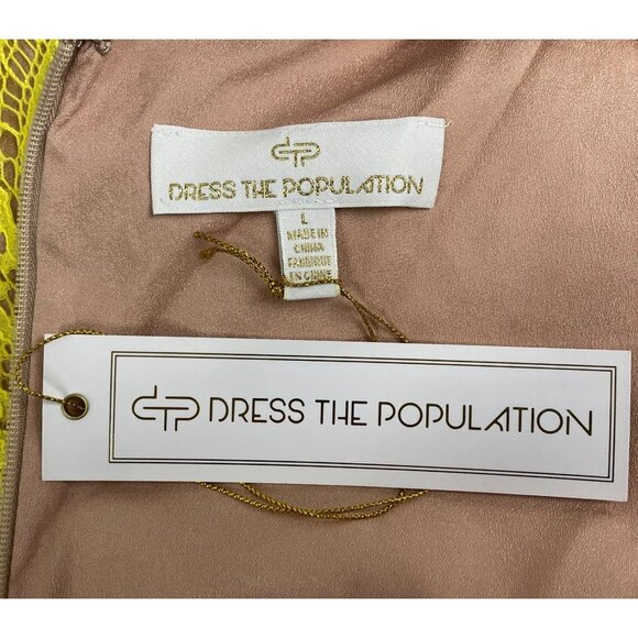 Dress the Population Womens Yellow Lace Midi Dress With Flutter Sleeves Sz L-New - Picture 7 of 11